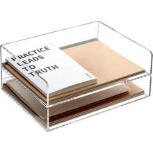 Acrylic Paper Tray Organizer For Desk, Desk Organizers And Accessories, 2 Pack Stackable Paper Organizer For Letter, Documents, Books, Magazines, Crystal-Clear File Organizer - Enlarged File Trays 2 Tier - View 10