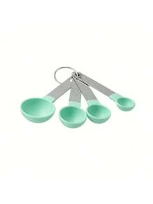 Set de 4/8 piezas de cucharas y tazas medidoras de plástico con mango de acero inoxidable, set de cucharas medidoras graduadas, herramientas de cocina y hornear, accesorios esenciales de cocina para el hogar y la escuela - Multicolor - Ver 15