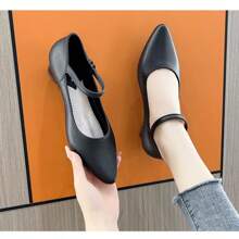 2025 New Spring Pointed Toe Mid-Heel Slip-On Single-Strap Flat Shoes, Comfortable And Wearable - Black - View 3