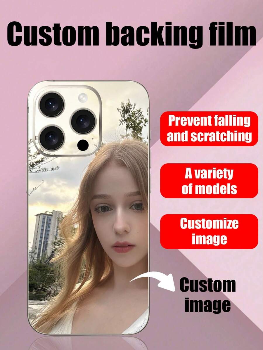 1 Pc Customized Personalized Pattern Phone Protective Back Film, Compatible With IPhone 16 15 14 13 12 11 Pro Max, Fashionable, Retro, Colorful, For Grandparents, Couples, Pet Lovers, Suitable For Anniversary, Birthday, Graduation, Wedding, Christmas, Halloween, Winter, Prom, Autumn, Mother's Day, Father's Day, IPhone Phone Protective Back Film, Phone Accessories - Multicolor - View 1