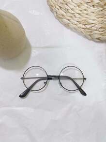 3PCS Children's Round Frame Glasses Retro Metal Small Round Glasses Baby Cute Boy Cute Glasses Frame Glasses Includes Gift Glasses Case - Clear - View 3