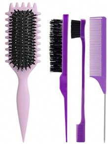 Set di 4 spazzole per definire i ricci - Spazzola per il controllo delle ciocche + Pettine a coda di ratto in metallo per acconciatura capelli ricci + Accessori per acconciatura capelli - Districante, modella e liscia | Accessori di bellezza essenziali per donne e ragazze