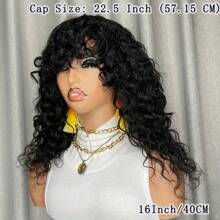 Human Hair Wigs With Bangs None Lace Front Wigs Water Wave Human Hair For Women Machine Made Curly Wig With Bangs Brazilian Unprocessed Virgin Hair Wigs Natural Color