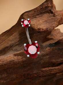 1pc Minimalist Cubic Zirconia Heart Decor Stainless Steel Belly Button Piercing Jewelry, Suitable For Daily Wear For Women