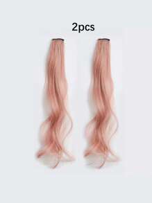 2pcs Kid's Elegant Long Curl Wigs, Dyed Color Clip-In Synthetic Hair Extensions, Complete Wig For Girls, Suitable For All Hairstyles, Perfect For Daily Use And Parties