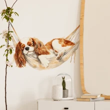 1pc Watercolor Hammock Sleeping Puppy Wall Decal For Room Decor, Vinyl Wall Decals,Home Background Wall Decoration With Removable Wall Stickers Gifts Birthday Graduation Home Decor Bathroom Decor Bedroom Decor Room Decoration Stuff Living Room Decor House Decor Home Decor Living Room Wall Art Wall Paper Personalised Stickers
