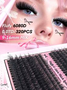 320PCS Lash Clusters Fluffy D Curl 60D 80D Individual Lash Clusters Extra Thick Natural Look Dramatic Volume Long Lasting Super Light Ultra Soft Reusable Individual Eyelash Extension Kit With Makeup Tweezers For Beginner Use At Home Daily Life Party New Years&Gift Set