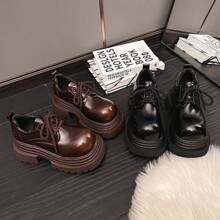 Comfortable Cute Loafers Vintage Round Toe Thick Sole Burnished Finish Brown Leather Shoes