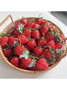 30 piezas de fresas de plástico artificiales de color rojo cereza con cuentas de vidrio y espuma realistas para decoración de hogar, cocina, fiesta y utilería de fotografía