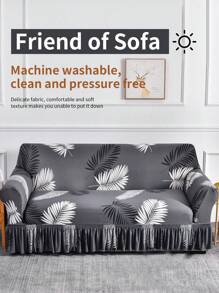 1pc Soft Elastic Print Sofa Cover, Slipcover For Single, Loveseat, 3-Seater, 4-Seater Sofa, Made Of Milk Silk, Non-Slip, Suitable For All Seasons - Dark Grey - View 3