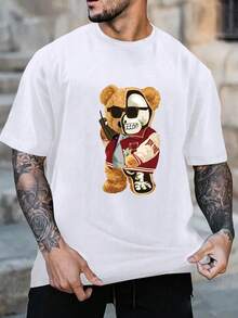 De Manga Corta Informal Y Elegante De Verano Para Hombre Con Estampado De Oso 220g