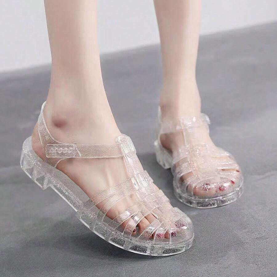 Sandalias huecas para mujer, zapatos de playa de verano informales de cristal, tipo romano, de gelatina para ir a la playa