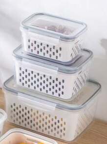 1pc/3pcs Plastic Food Storage Containers Set With Draining Basket And Lid - Leak-Proof, Fridge Safe, Reusable Multi-Functional Kitchen Organizer For Fruits, Vegetables And Food
