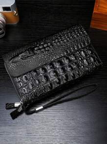 新款复古男士鳄鱼纹手提包，双拉链手拿包，可手拿，大容量双层手机钱包卡包，时尚商务圣诞礼物，鳄鱼纹随机搭配