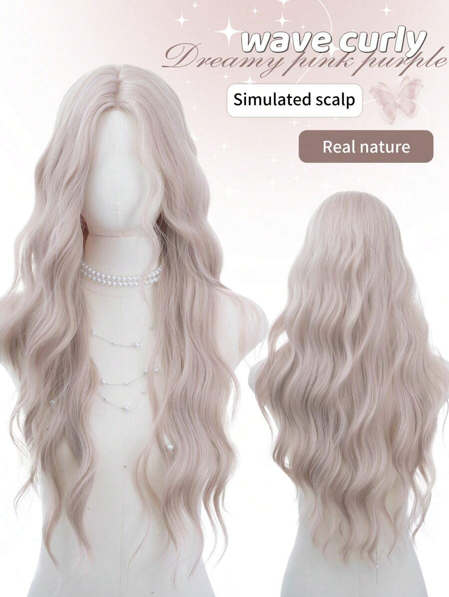 1 Synthetic Heat-Resistant ,Wavy Wigs Pink Wig ,28 Inches Long, Made Of Fiber, Suitable For Daily Use, Natural And Realistic Fake Hair(Excluding Accessories)