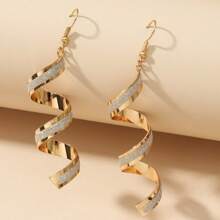 一对哑光螺旋金属耳环，简约时尚 - 金黃色 - 查看 6