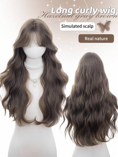 1 Synthetic Heat-Resistant, Wavy Wig Brown Wig, 26 Inches Long, Split Bangs, Made Of Fiber, Suitable For Daily Use, Age-Reducing Natural Realistic Wig (Accessories Not Included)