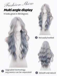 Anterior Forehead-Shaped Lace 5*1,Anterior Forehead Lace Long Wavy Wigs Hair, Center Split Wig, Gradient Grayish-Blue 28 Inch Semi Woven Daily Natural, Smooth And Realistic Wig(Excluding Accessories)