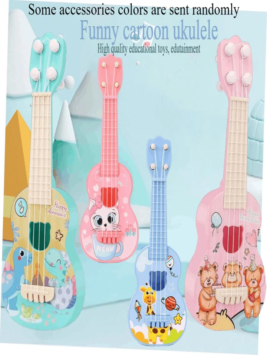 1pc卡通儿童吉他早教小吉他音乐教育启蒙玩具儿童音乐游戏学习玩具初学吉他尤克里里乐器玩具适合男孩女孩生日礼物音乐教育启蒙礼物 (注：部分配件颜色随机发送) - 彩色 - 查看 1