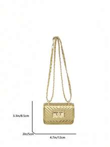 Mini Square Bag New Design Women's Handbag With V-Shape Stitching, Quilted Texture, High-Quality Shoulder Bag, Chain Crossbody Bag, Flap Cover Small Makeup Bag, Fashionable Ladies Accessories Winter Gifts - Gold - View 10