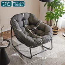 Patio Rocking Chair With Padded Cushion Indoor Outdoor Comfy Papasan Rocker Chair With Upgraded Steel Frame Oversized Rattan Egg-Shaped Lounge Chair For Front Porch, Garden, Bedroom - 深灰色 - 查看 6