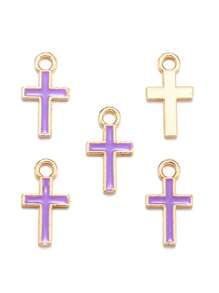 30 peças Minimalista Forma Cruz DIY Gota de Óleo Liga de Zinco Jóias Pingente Colar Roupas Chaveiro Charme, 8*15.5mm W397