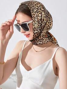 1 pieza Pañuelo cuadrado de mujer de 90 cm con estampado de leopardo de moda, pañuelo versátil para la cabeza, adecuado para uso diario y en todas las estaciones - Multicolor - Ver 5