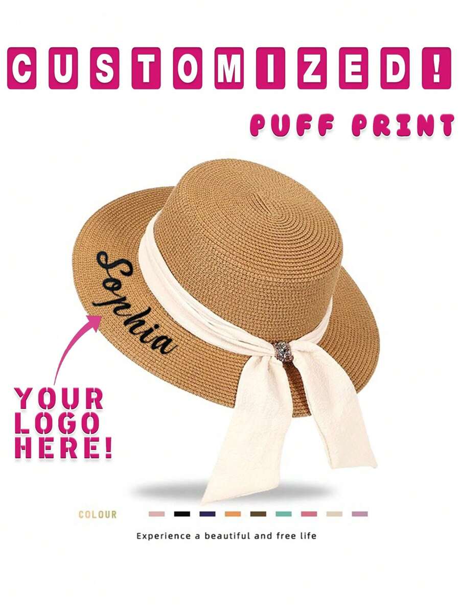 Customized Summer Hat Foldable Roll Up Floppy Beach Hats For Women Sun Women Straw Hat Wide Brim UPF 50,Durable,Engraved,Colorful,Cute,Adorable,Funny,Kawaii,Y2K,Stylish,Unisex,Casual,Custom,Personalized,Unique,Customized,Ideal Gifts For Him,Ideal Gifts For Her,Her,Boyfriend,Girlfriend,Family,Friends,For Anniversaries,For Valentine's Day,For Mother's Day,For Birthdays,For Children's Day,For Father's Day,For Graduation,For Weddings,For Housewarming - Puff Print - View 1