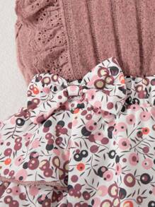 Summer Baby Girl Cute Pink Ditsy Floral Cap Sleeve Romper & Bow Socks & Headband Set