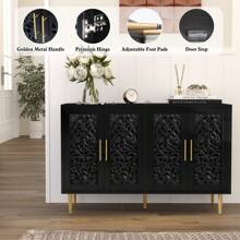 47.8" Accent Cabinet With 4 Doors, Vintage Hollow Carving Buffet Cabinet, Sideboards And Buffets With Storage Credenza For Living Room, Kitchen, Dining Room, Entryway, Hallway - Black - View 5