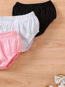 3 piezas Short de bebé de unicolor cómodo, bombacho informal con cintura elástica, pantalón corto para niña bebé y niña pequeña para el verano