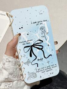 1pc Compatible With Iphone 11 12 13 14 Pro Max 15 16 Pro Max Flip Case - Clear - Bow Knot Butterfly + White Ring S24U A54 A15 A34 Phone Case