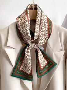 1pc Women Bandana Geometric Pattern Rectangular Flowing Scarf, Versatile Fashion Long Oblong Polyester Scarf - Multicolor - View 1