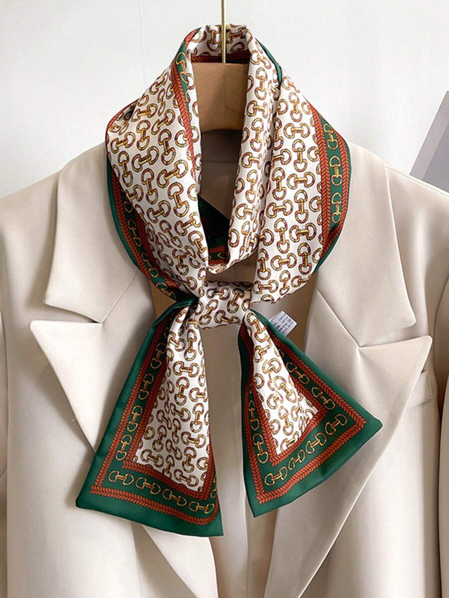 1pc Women Bandana Geometric Pattern Rectangular Flowing Scarf, Versatile Fashion Long Oblong Polyester Scarf - Multicolor - View 1