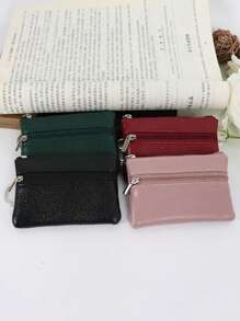 1pc Mini Solid Color Wallet, Ultra-Thin Short Wallet, Classic Minimalist Zipper Coin Purse, Card Holder, Makeup Bag, Data Cable Organizer - Multicolor - View 3