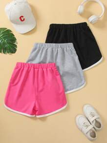 Set informal de 3 piezas de shorts de cintura elástica para niña preadolescente, con estampado de letras y rayas, para verano