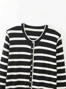 Women Long Sleeve Polo Sweater V Neck Button Down Ribbed Knit Cardigan Top - White - View 5