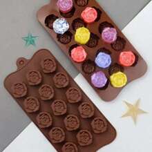 1pc Rose Silicone Cube Mold, Rose Chocolate Candy Baking Mold, For Making Cookies, Ice Cubes, Gummies, Etc. - Brown - View 3