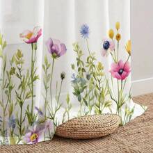 1 pezzo Tenda trasparente minimale e moderna, con stampa floreale. Design con passante per asta, offre privacy. Con motivi floreali freschi, adatta per decorazioni quotidiane in camera da letto, soggiorno ecc., aggiungendo un'atmosfera naturale agli spazi domestici. - Multicolore - Visualizzare 4