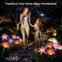 1 pieza Luz de jardín solar, a prueba de agua para exteriores, lámpara solar con forma de flor de lirio, adecuada para decoración de jardín, patio, sendero y paisaje exteriores - Multicolor - Ver 6