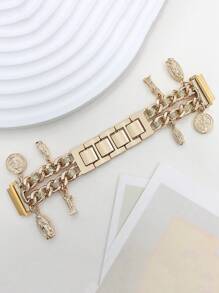 1 件水钻心形钥匙锁女式多功能锌合金皮革表带，兼容三星智能手表表带/表带 20 毫米 22 毫米，20 毫米 22 毫米金属手链表带，礼物