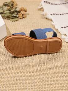 1 Pair Plus Size Baby/Toddler Girls' Flat Sandals, Solid Color Dual PU Straps Elastic Back Ankle Strap Round Toe Open Toe Comfortable Versatile Fashion Roman Sandals, Suitable For 3-15 Years Old Boys And Girls For Daily Casual, Travel And Vacation, Spring/Summer New Arrival - Blue - View 8