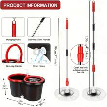 Zestaw mopa obrotowego ze stali nierdzewnej do czyszczenia podłóg 360° i wiadra, wiadro do mopa łazienkowego wyposażone w 3 ultracienkie wymienne końcówki mopa z mikrofibry i 61-calową regulowaną rączkę, nadaje się do czyszczenia podłóg i łodzi.