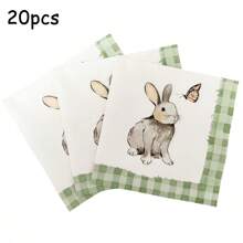 20 件/40 件复活节主题派对餐巾 - 兔子、蝴蝶、格子设计一次性餐巾，生日、节日、餐桌装饰派对装饰纸巾 - 彩色 - 查看 8