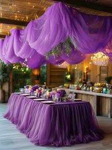Cortina de tule transparente decorativa em arco de casamento roxo escuro, elegante véu de rede para pendurar, adequado para casamento, festa de aniversário e celebração de feriados, perfeito para decoração interna/externa, fácil de pendurar, cria um ambiente romântico