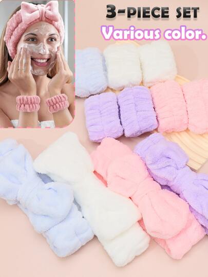 Juego de 3 piezas, disponible en varios colores. Incluye diadema para maquillaje facial y banda para lavado de manos. Diadema absorbente de agua para el lavado de la cara y prevención de la humedad. Correa para la muñeca para el cuidado de la piel de las mujeres. Herramientas antihúmedad para el cuidado de la piel, diadema para el cuidado de la piel, belleza, productos para el cuidado de la piel, spa, autocuidado, herramientas para el cuidado de la piel, cuidado facial, suministros para esteticistas, piel, lavado facial, facial