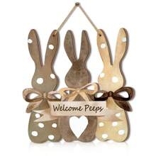 1 件复活节木制壁挂牌匾标志复活节兔子欢迎门标志花环装饰春季复活节室内户外家庭农舍门廊装饰，乡村木质前门标志复活节兔子春季悬挂木标志复活节主题派对装饰