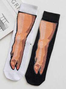 1 Pair/2 Pairs Men's Breathable, Moisture-Wicking Casual Novelty Cartoon Pig Nose & Pig Foot Patterned Mid-Calf Socks, Versatile College Style