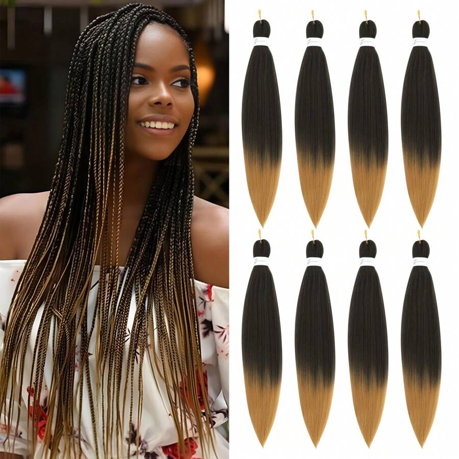 8 Packs Braiding Hair Pre Stretched Long Braiding Hair For Braiding Twist Hair Pre Stretched Braiding Hair For Crochet Braids Hot Water Setting Soft Yaki Texture - 1B/27 - Xem 1