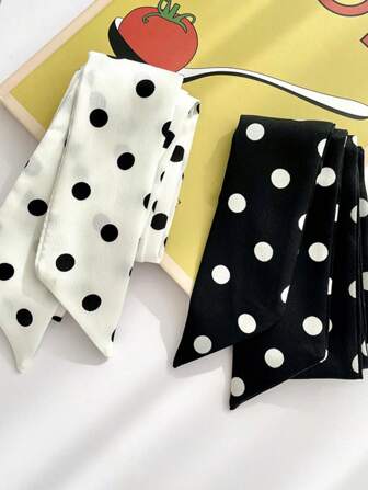 1 pièce de foulard en soie à pois pour femme, petit, étroit et long avec pointe, accessoire polyvalent de style coréen pouvant être assorti à des sacs, chemises, rubans